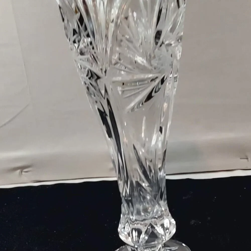 Vintage Czech Lead Crystal High Clarity Etched Starburst Pedestal Vace 9